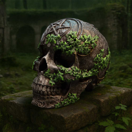 Beeld - Aged Pentagram Skull 18.8cm (NN)