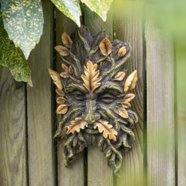 Wall Plaque - Green Man Yellow Oak Leaf