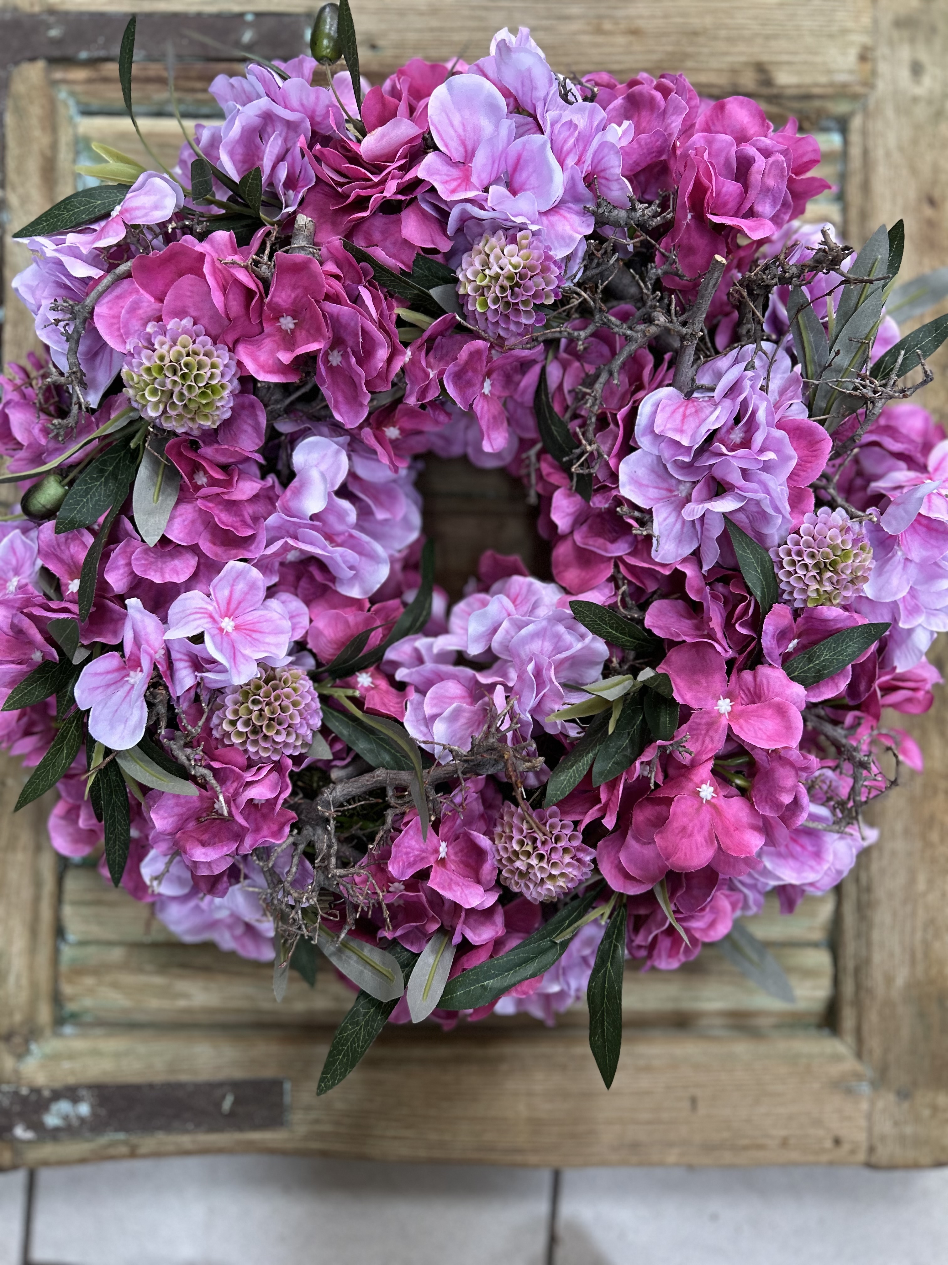 Hortensia krans   2 kleuren roze 55 cm