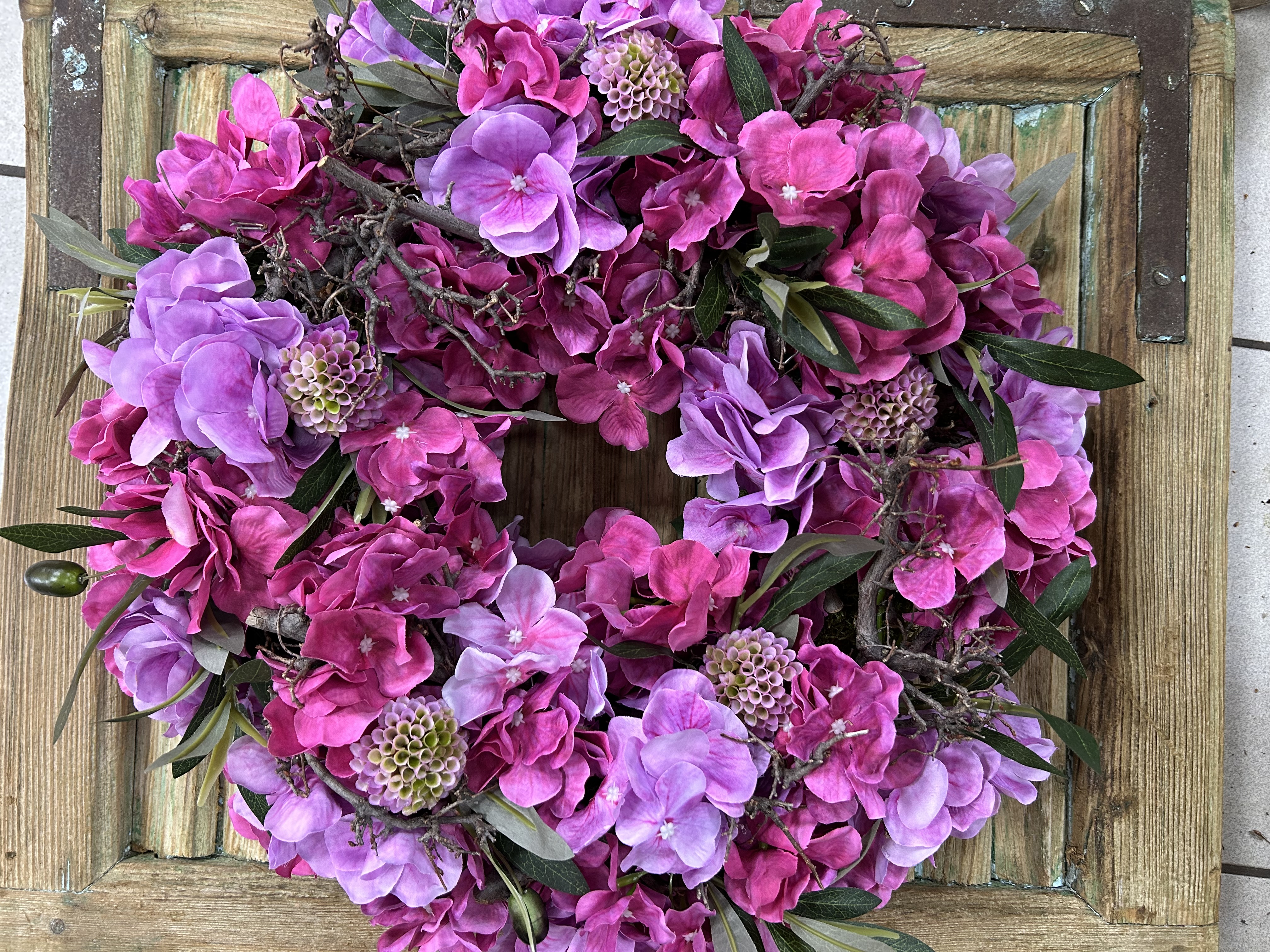 Hortensia krans   3 kleuren roze 45 cm