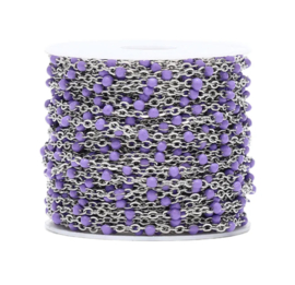 Jasseron / ketting dots zilver - paars stainless steel ( Rvs )