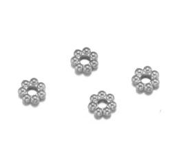 kralen bloem  stainless steel zilver 4mm 5 stuks