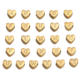 Stainless steel kralen initial heart Gold