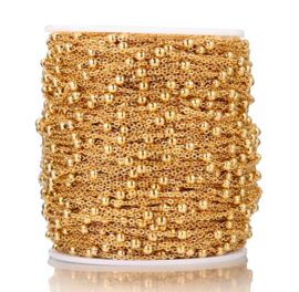 Jasseron / ketting  2mm met bolletjes  Goud  stainless steel per meter