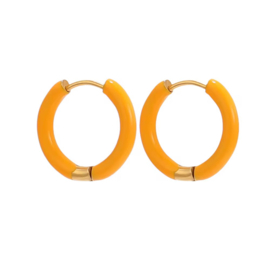 Oorringen / oorbellen stainless steel Goud - oranje 14mm