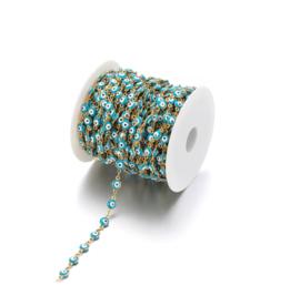Jasseron / ketting goud- lichtblauw eye stainless steel