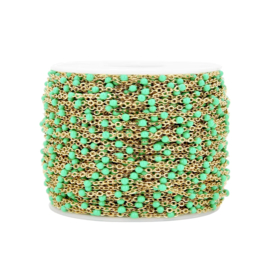 Jasseron / ketting Goud - groen Dots 1,5mm stainless steel