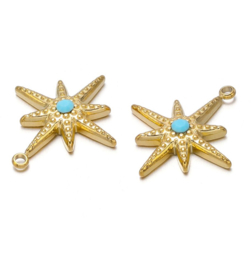 Bedel star Goud - blauw stainless steel ( rvs)