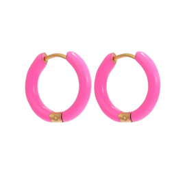 Oorringen / oorbellen stainless steel Goud / Roze 14mm