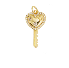 Bedel zirkonia heart key Goud