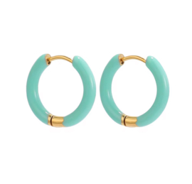 Oorringen / oorbellen stainless steel Goud - mintgroen 14mm