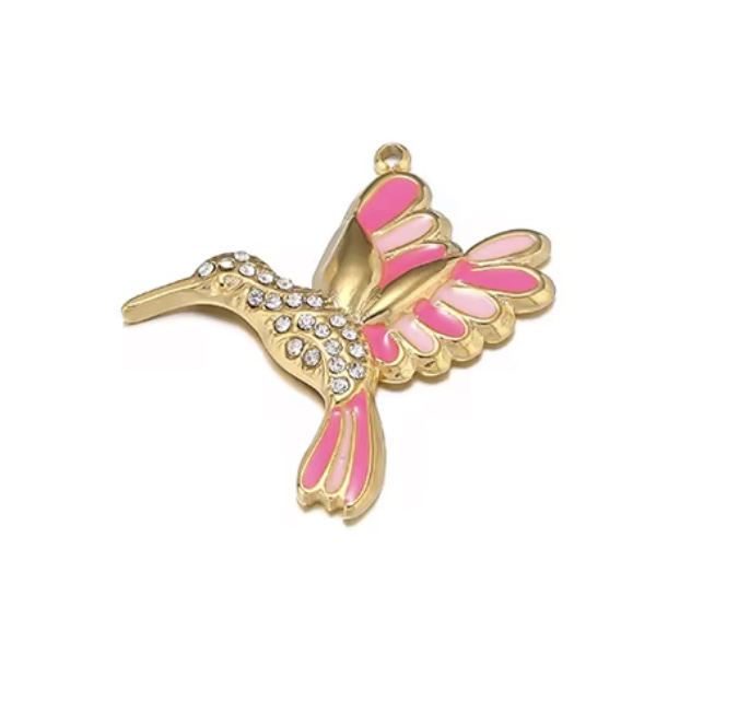 Zirkonia bedel Vogel stainless steel Roze - Goud