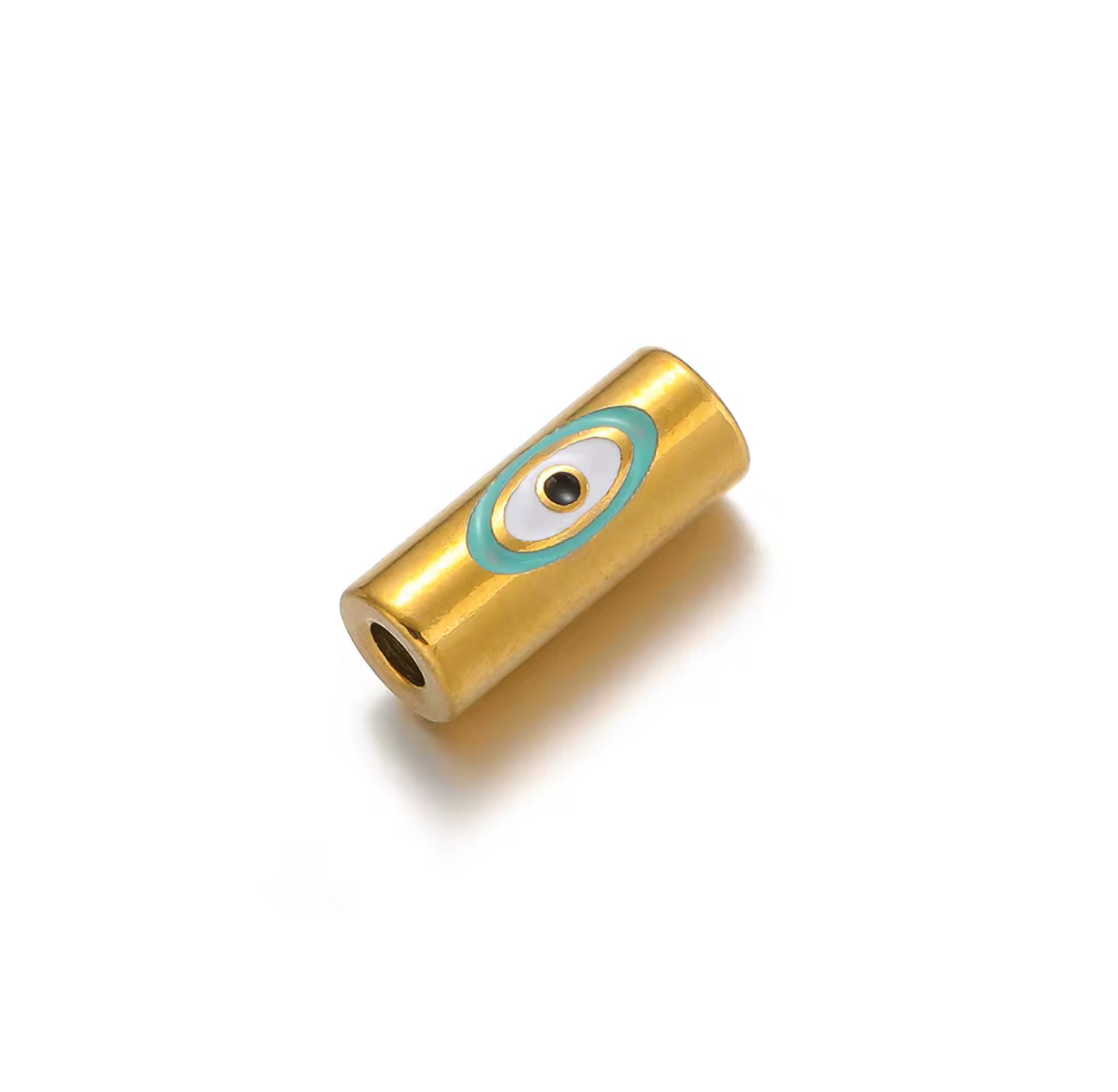 Message beads / tube kralen eye turquoise stainless steel per 2 stuks