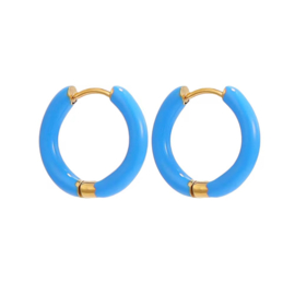 Oorbellen / oorringen stainless steel  Goud - Donkerblauw 14mm