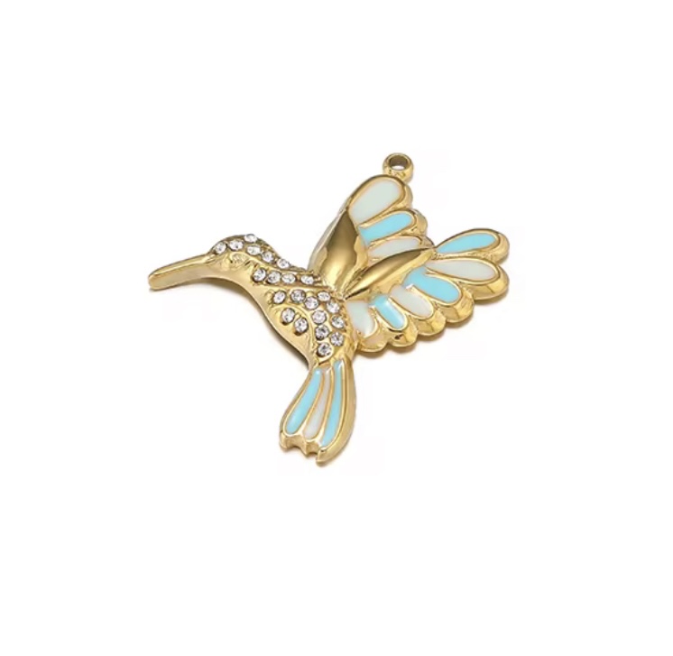 Zirkonia bedel vogel stainless steel Lichtblauw - Goud