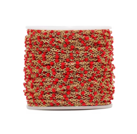 Jasseron / ketting  dots  goud / rood stainless steel 2mm