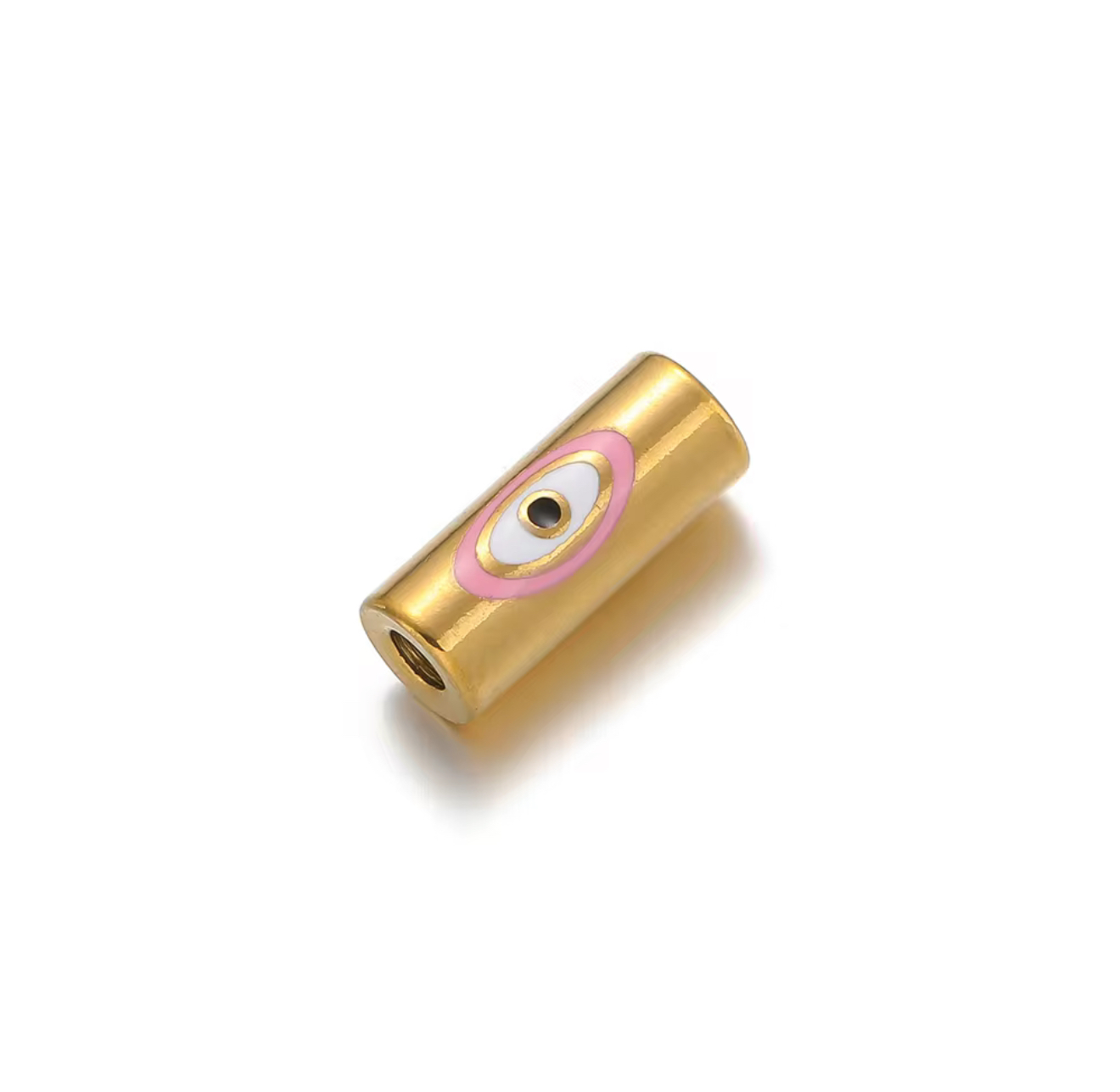 Message beads - tube kralen eye roze stainless steel per 2 stuks