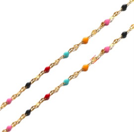 Jasseron / ketting muticolor dots blue / pink stainless steel