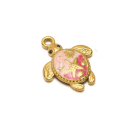 Bedel zeeschildpad stainless steel Goud - Roze 2 stuks