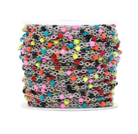 Jasseron / ketting dots zilver - multicolor stainless steel ( Rvs )