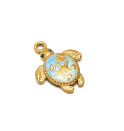 Bedel zeeschildpad stainless steel Goud - blauw  2 stuks