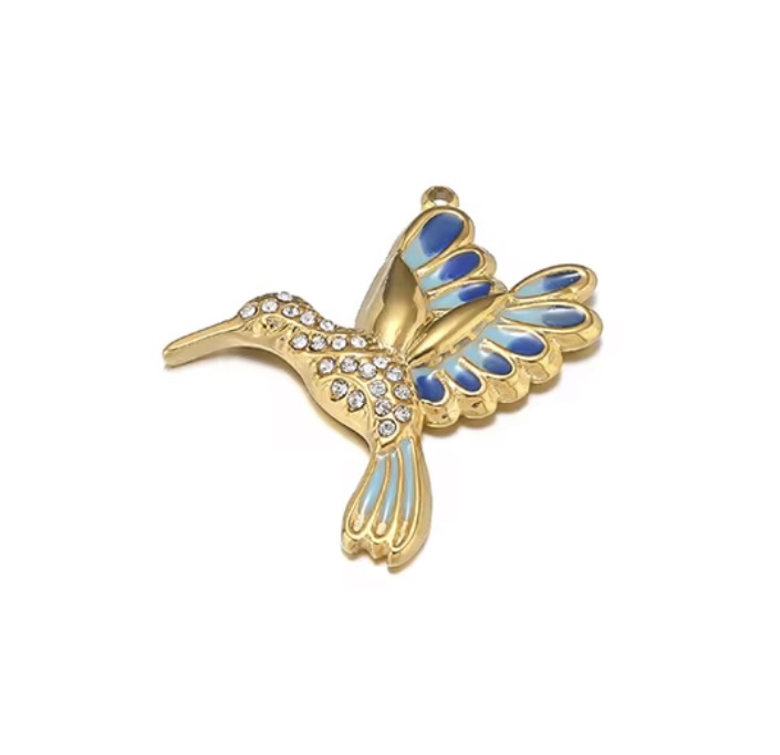 Zirkonia bedel vogel stainless steel Blauw - Goud