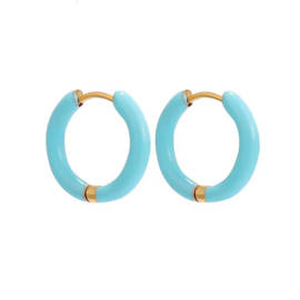 Oorbellen / oorringen stainless steel Goud - Blauw 14mm