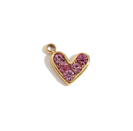 Bedel hartje stainless steel & zirconia Roze - Goud