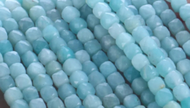 Natuursteen kralen 4mm facet cubes Blauwe amazoniet