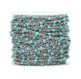 Jasseron / ketting Dots zilver - blauw  stainless steel ( Rvs )