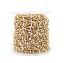 Jasseron / ketting Goud - white dots 1,5mm  stainless steel
