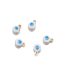 Bedel Oog blauw - wit stainless steel  5 stuks