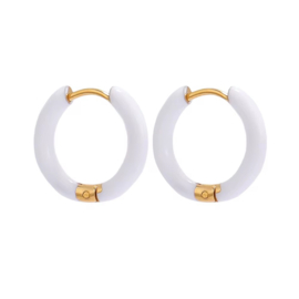 Oorbellen / oorringen stainless steel Goud - Wit 14mm