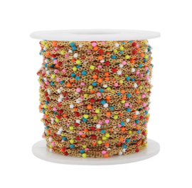 Jasseron / ketting dots multicolor 1,5mm goud stainless steel