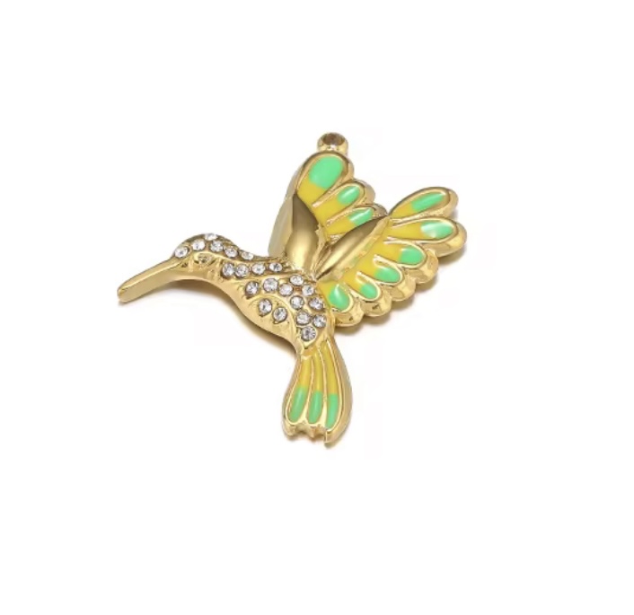 Zirkonia bedel vogel stainless steel Groen - Goud