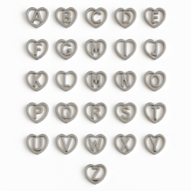 Tussenstuk initial heart stainless steel zilver  2 stuks