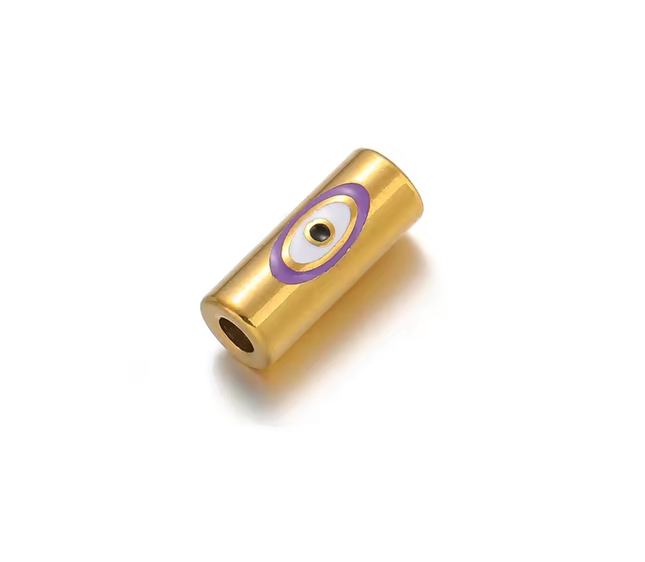 Message beads / tube kralen eye paars stainless steel  paars per 2 stuks