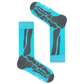 Zilversokken L blauwe sokken met zwart voetskelet