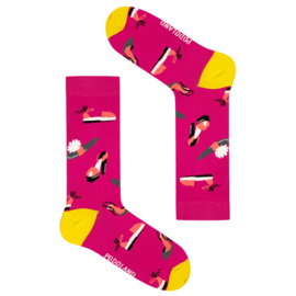 Zilversokken L roze sokken met damesschoenen