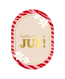 Ansichtkaart ovaal: Bedankt lieve juf + bloemen