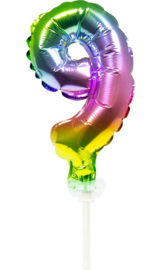 Folieballon Taart Topper Regenboog Cijfer 9