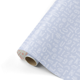 Rol cadeaupapier: Typo Graphic blauw/wit