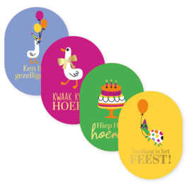 Stickerset: Verjaardag tekst + plaatje (4 varianten)
