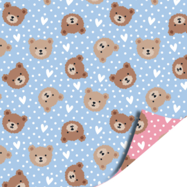 Cadeaupapier: Little Bear / Blauw-Roze (2m bij 70cm)