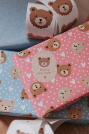 Cadeaupapier: Little Bear / Blauw-Roze (2m bij 70cm)