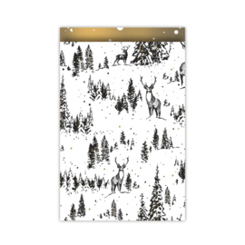 Cadeauzakje Reindeer Forest zwart-wit-goud (17x25cm)
