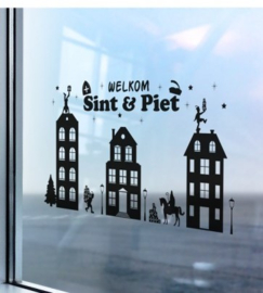 Raamsticker: Welkom Sint & Piet zwart (kleine variant)