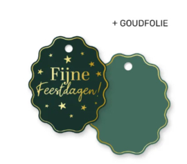 Cadeaulabel:  Fijne Feestdagen! (groen/goud)