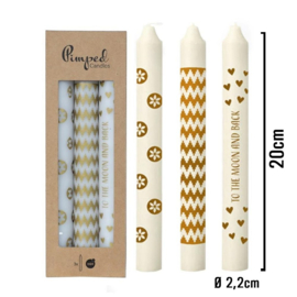 Kaarsen: To the moon... goud/wit (set van 3)