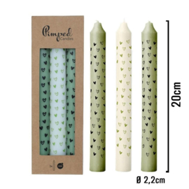 Kaarsen: Hartjes groen (set van 3)